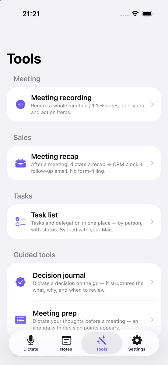 Tools: recap, tasks, delegation